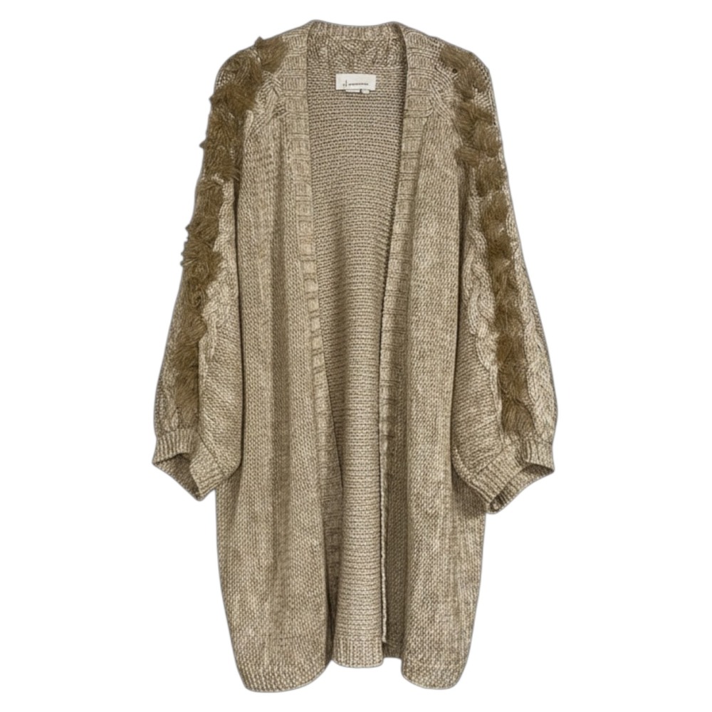 Anthropologie Braided Sleeve Fringe‎ Cable Knit Cardigan Open Front Sweater OS - Picture 4 of 9